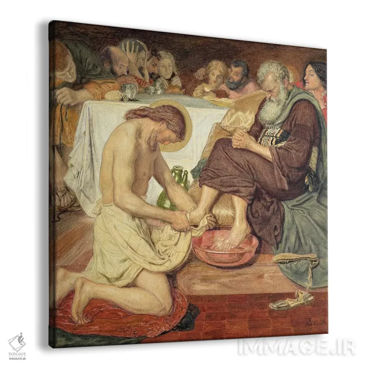 تابلو 1876,عیسی پای پطرس را میشوید، ۱۸۷۶ اثر فورد مادوکس براون (نقاش بریتانیایی) - نمای پرسپکتیو محصول