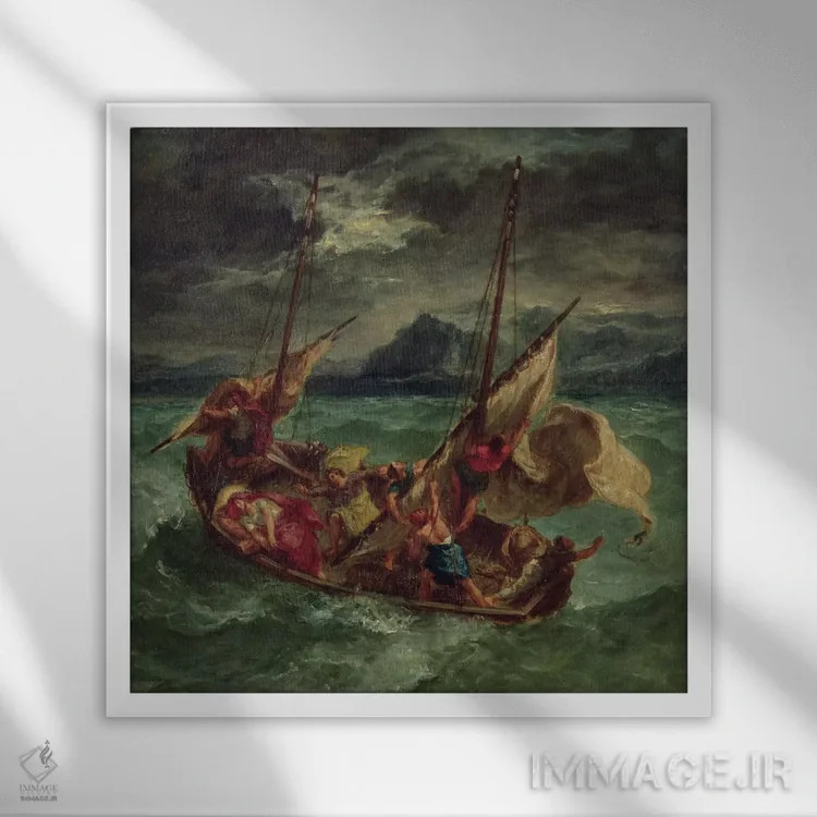 تابلو 1854,مسیح در دریای جلیل، ۱۸۵۴ اثر فرباوراند ویکتور اوژن دلاکروا (نقاش فرانسوی) - نمای قابدار سفید