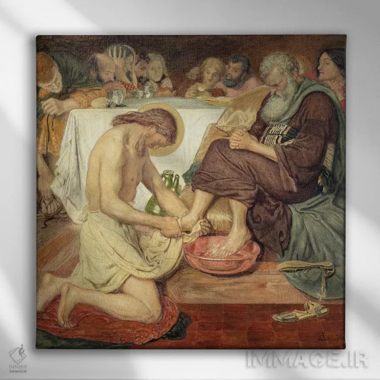 تابلو 1876,عیسی پای پطرس را میشوید، ۱۸۷۶ اثر فورد مادوکس براون (نقاش بریتانیایی) - نمای روبهرو روی دیوار