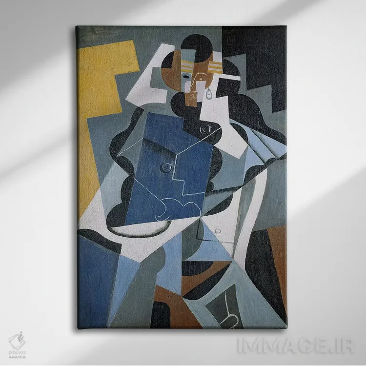 تابلو 1917 (oil on canvas),پیکرهٔ یک زن، ۱۹۱۷ (نقاشی رنگروغن روی بوم) اثر خوان گрис (نقاش کوبیست اسپانیایی) - نمای روبهرو روی دیوار
