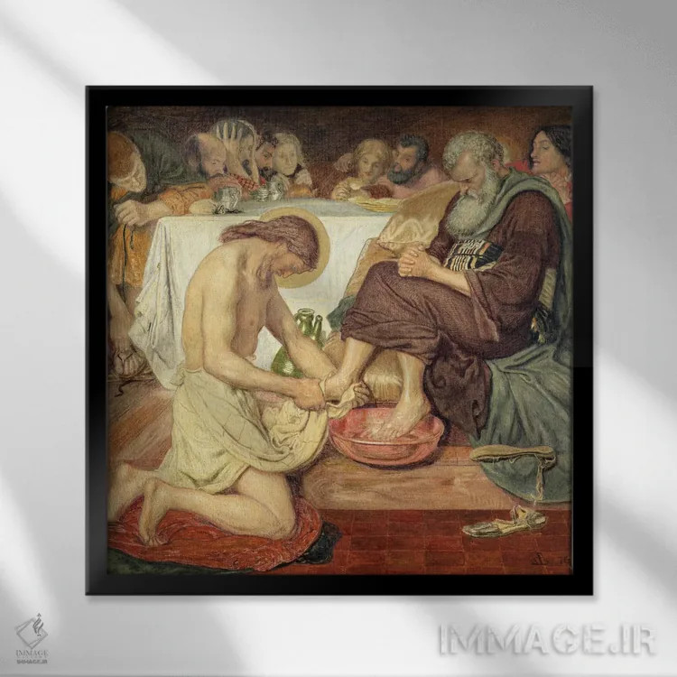 تابلو 1876,عیسی پای پطرس را میشوید، ۱۸۷۶ اثر فورد مادوکس براون (نقاش بریتانیایی) - نمای قابدار مشکی