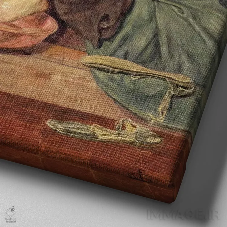 تابلو 1876,عیسی پای پطرس را میشوید، ۱۸۷۶ اثر فورد مادوکس براون (نقاش بریتانیایی) - نمای نزدیک بافت بوم