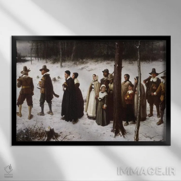 تابلو 1867,زائران در راه کلیسا، ۱۸۶۷ اثر جورج هنری بوگتون (نقاش بریتانیایی-آمریکایی) - نمای قابدار مشکی