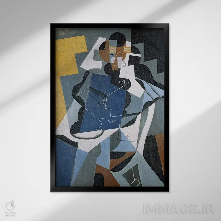 تابلو 1917 (oil on canvas),پیکرهٔ یک زن، ۱۹۱۷ (نقاشی رنگروغن روی بوم) اثر خوان گрис (نقاش کوبیست اسپانیایی) - نمای قابدار مشکی