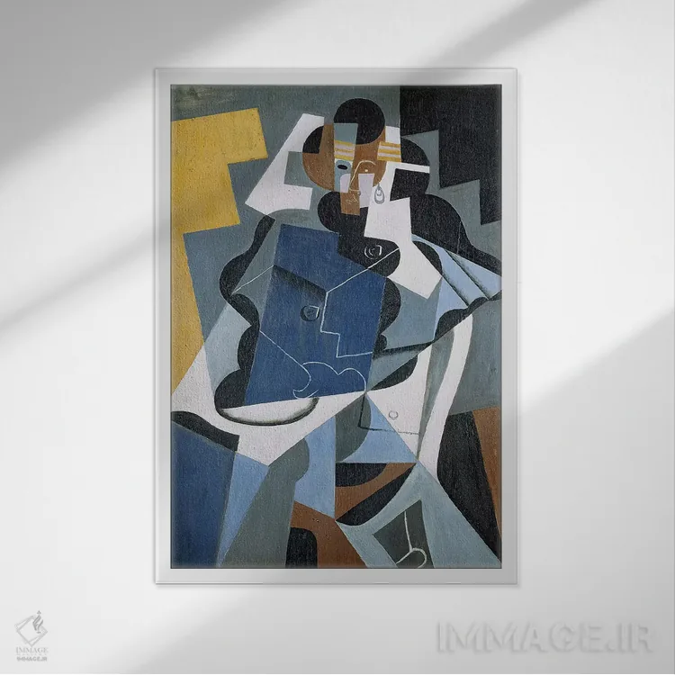 تابلو 1917 (oil on canvas),پیکرهٔ یک زن، ۱۹۱۷ (نقاشی رنگروغن روی بوم) اثر خوان گрис (نقاش کوبیست اسپانیایی) - نمای قابدار سفید