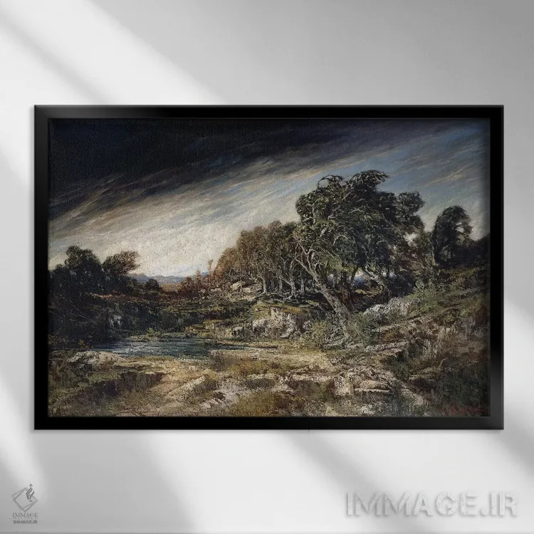 تابلو c.1855,تندباد، حدود ۱۸۵۵ اثر گوستاو کوربه - نمای قابدار مشکی