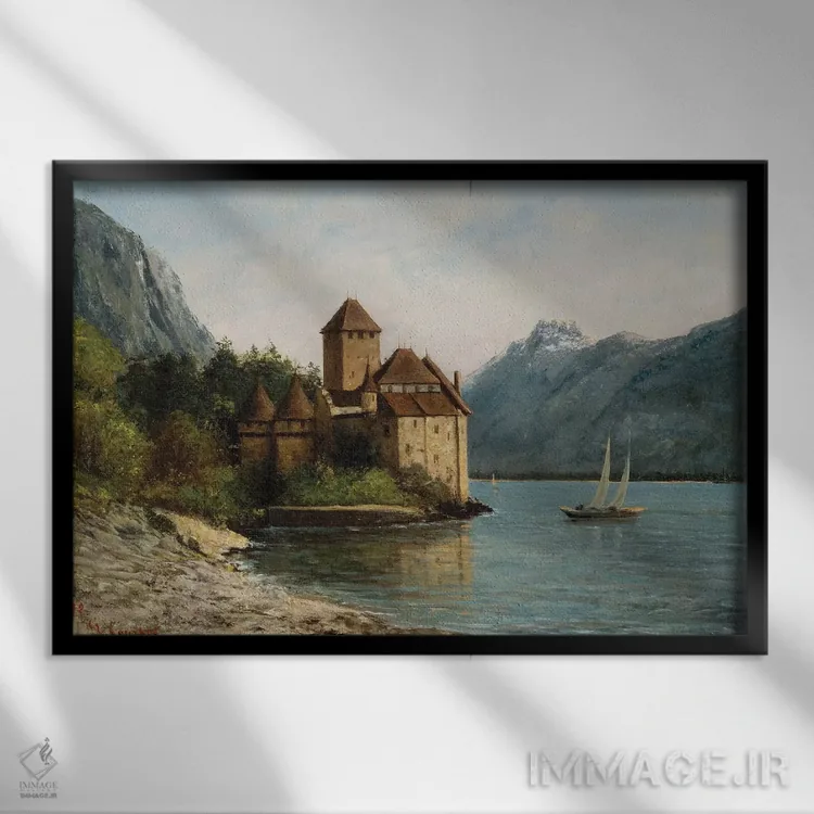 تابلو Evening, c.1872,قلعهٔ شیون در غروب، حدود ۱۸۷۲ اثر گوستاو کوربه - نمای قابدار مشکی