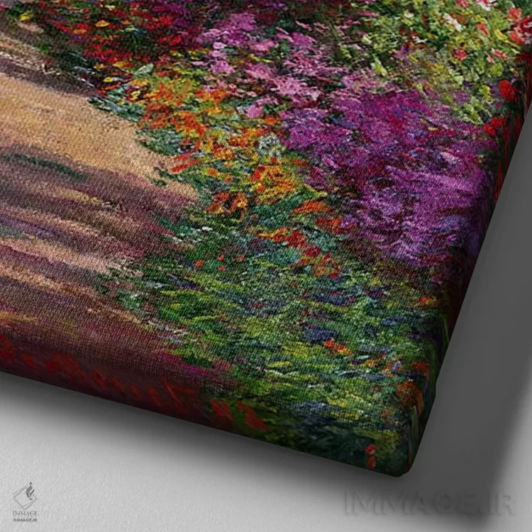 تابلو Giverny, 1902,مسیر باغ مونه در ژیورنی، ۱۹۰۲ اثر کلود مونه (نقاش معروف فرانسوی) - نمای نزدیک بافت بوم