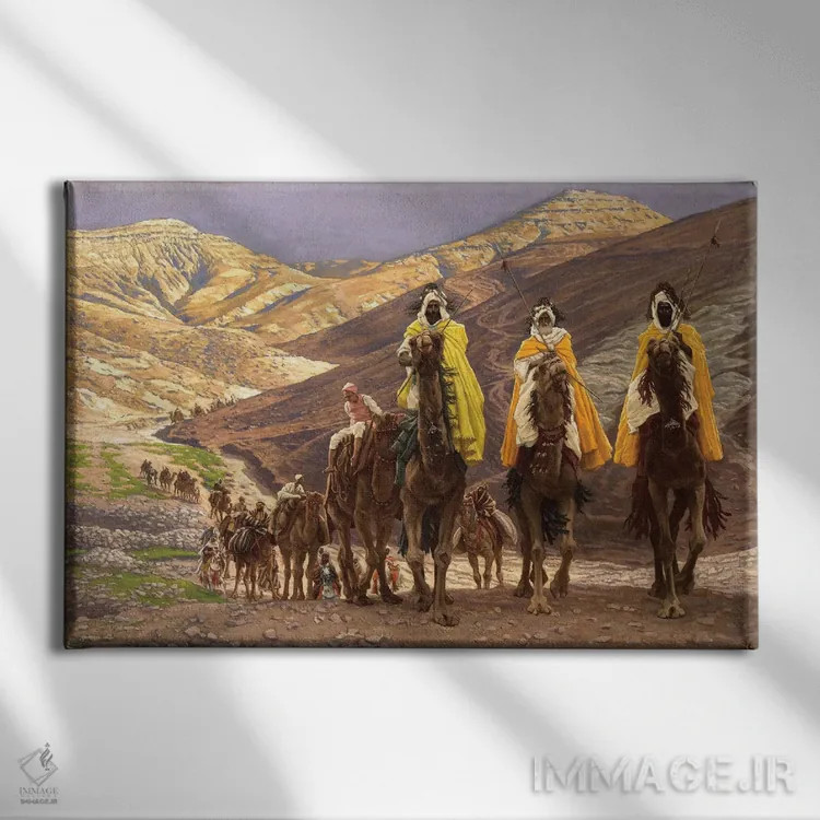 تابلو c.1894,سفر مغها، حدود ۱۸۹۴ (روایت کتاب مقدس) اثر جیمز ژاک ژوزف تیسو (نقاش فرانسوی) - نمای روبهرو روی دیوار