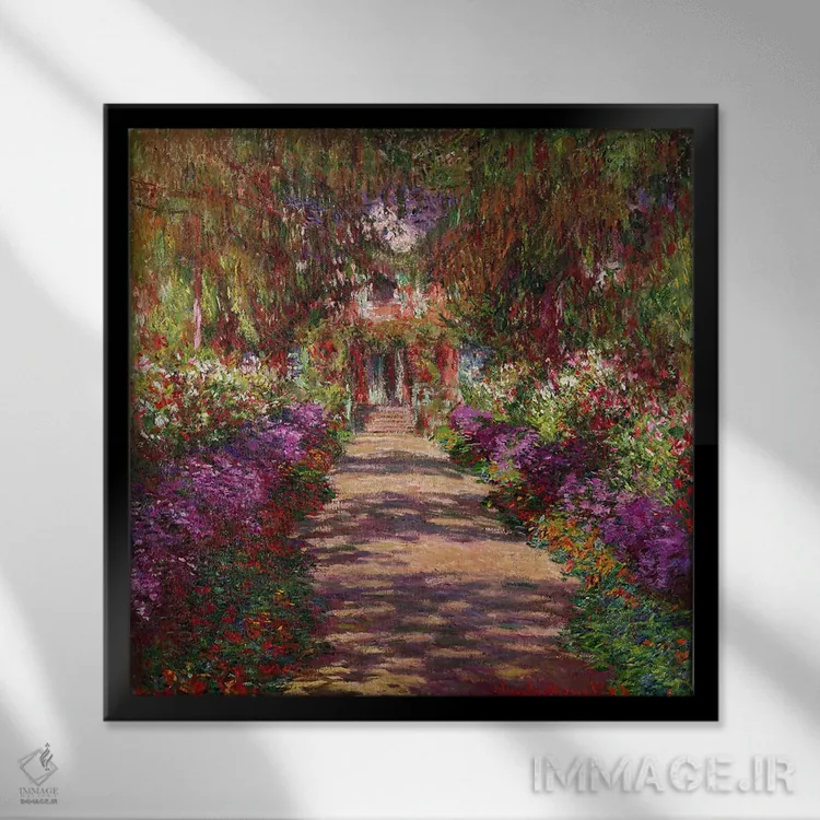 تابلو Giverny, 1902,مسیر باغ مونه در ژیورنی، ۱۹۰۲ اثر کلود مونه (نقاش معروف فرانسوی) - نمای قابدار مشکی