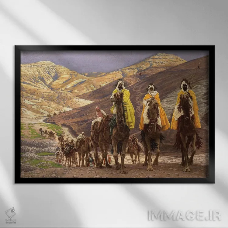 تابلو c.1894,سفر مغها، حدود ۱۸۹۴ (روایت کتاب مقدس) اثر جیمز ژاک ژوزف تیسو (نقاش فرانسوی) - نمای قابدار مشکی