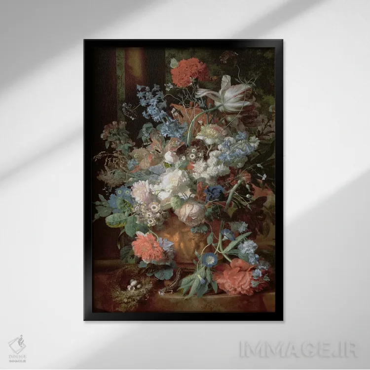 تابلو دستهگل در چشمانداز طبیعی اثر یان فان هویسوم - نمای قابدار مشکی