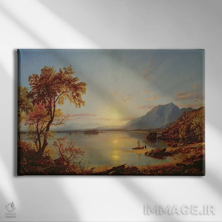 تابلو Lake George, New York, 1867,غروب دریاچهٔ جورج، نیویورک، ۱۸۶۷ اثر جسپر فرانسیس کروپسی - نمای روبهرو روی دیوار