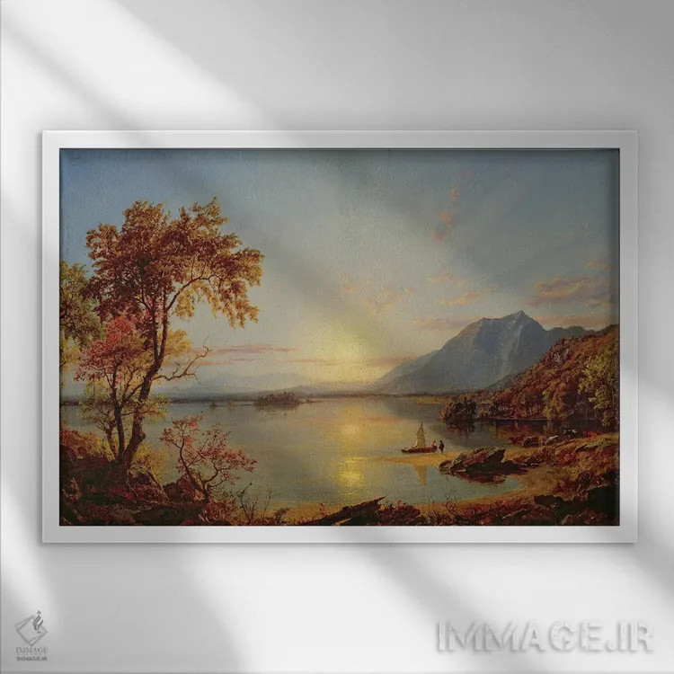 تابلو Lake George, New York, 1867,غروب دریاچهٔ جورج، نیویورک، ۱۸۶۷ اثر جسپر فرانسیس کروپسی - نمای قابدار سفید
