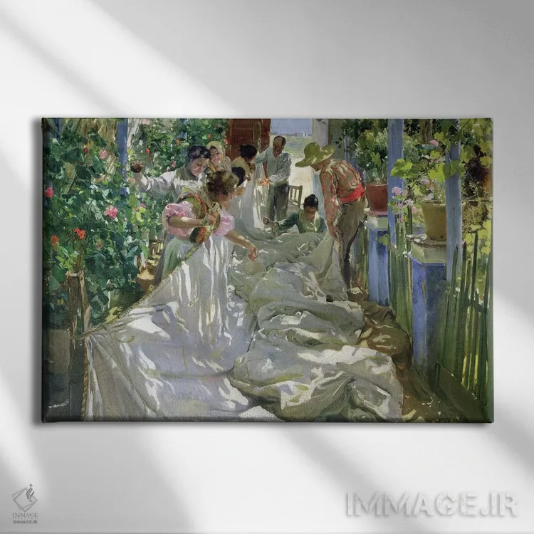 تابلو 1896,وصلهزدن بادبان، ۱۸۹۶ اثر خواکین سورویا باستیدا (نقاش اسپانیایی) - نمای روبهرو روی دیوار