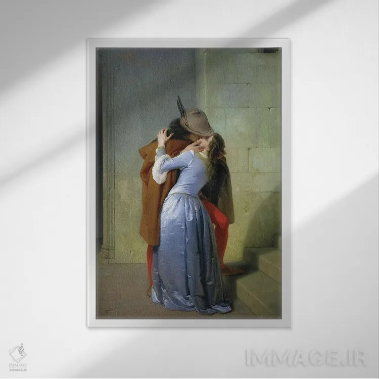 تابلو 1859,بوسه، ۱۸۵۹ اثر فرانچسکو هایز (نقاش ایتالیایی رمانتیک) - نمای قابدار سفید