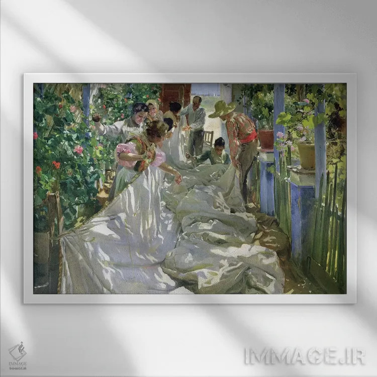 تابلو 1896,وصلهزدن بادبان، ۱۸۹۶ اثر خواکین سورویا باستیدا (نقاش اسپانیایی) - نمای قابدار سفید