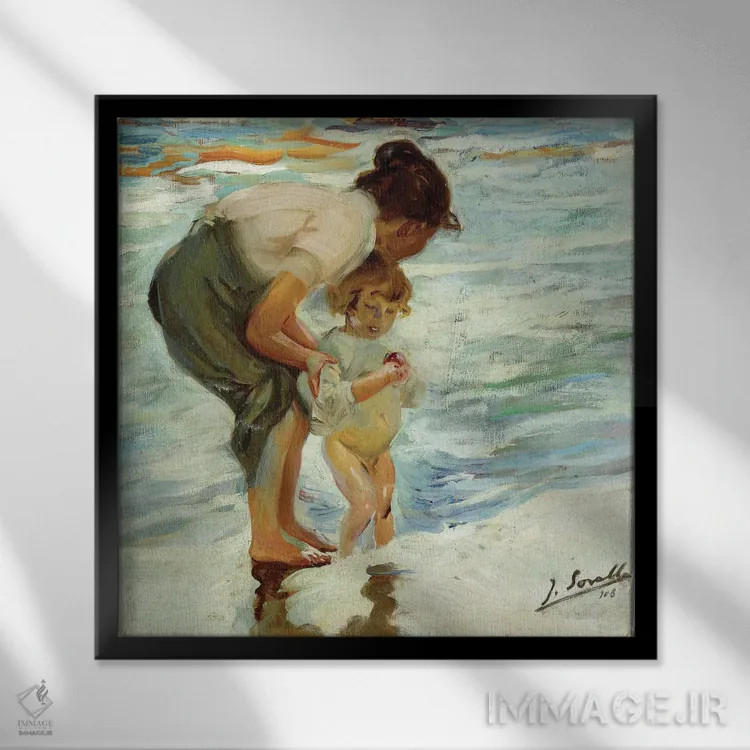 تابلو 1908,در ساحل، ۱۹۰۸ اثر خواکین سورویا باستیدا (نقاش اسپانیایی) - نمای قابدار مشکی