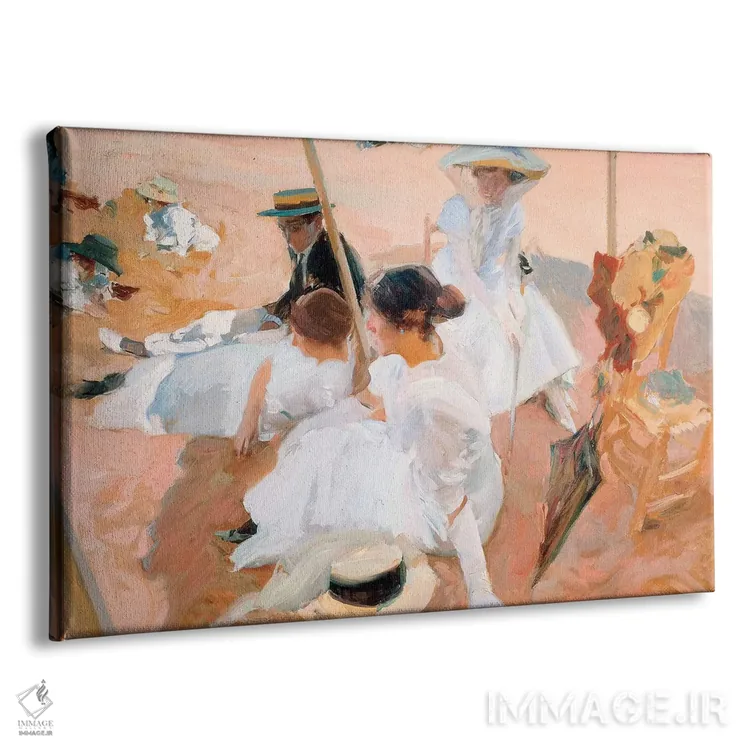 تابلو on the Beach at Zarautz, 1905,زیر چتر آفتابی در ساحل زارائوتز، ۱۹۰۵ اثر خواکین سورویا باستیدا (نقاش اسپانیایی) - نمای پرسپکتیو محصول