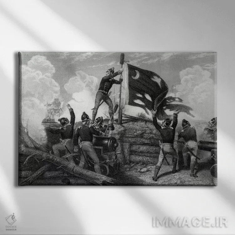 تابلو South Carolina, 12th May 1780,دلاوری گروهبان ویلیام جاسپر در دفاع از قلعه مولتری، کارولینای جنوبی، ۱۲ مه ۱۷۸۰ (تاریخ آمریکا) اثر یوهانس آدام سیمون اورتل - نمای روبهرو روی دیوار