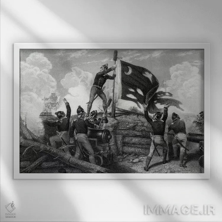 تابلو South Carolina, 12th May 1780,دلاوری گروهبان ویلیام جاسپر در دفاع از قلعه مولتری، کارولینای جنوبی، ۱۲ مه ۱۷۸۰ (تاریخ آمریکا) اثر یوهانس آدام سیمون اورتل - نمای قابدار سفید