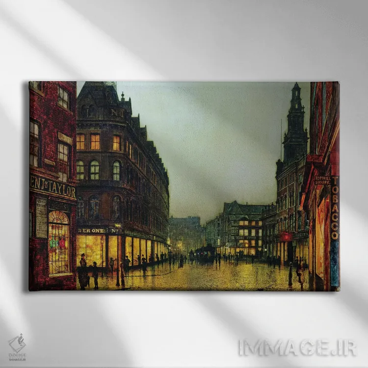 تابلو Leeds, 1881,خیابان بور، لیدز، ۱۸۸۱ اثر جان اتکینسون گریمشا - نمای روبهرو روی دیوار