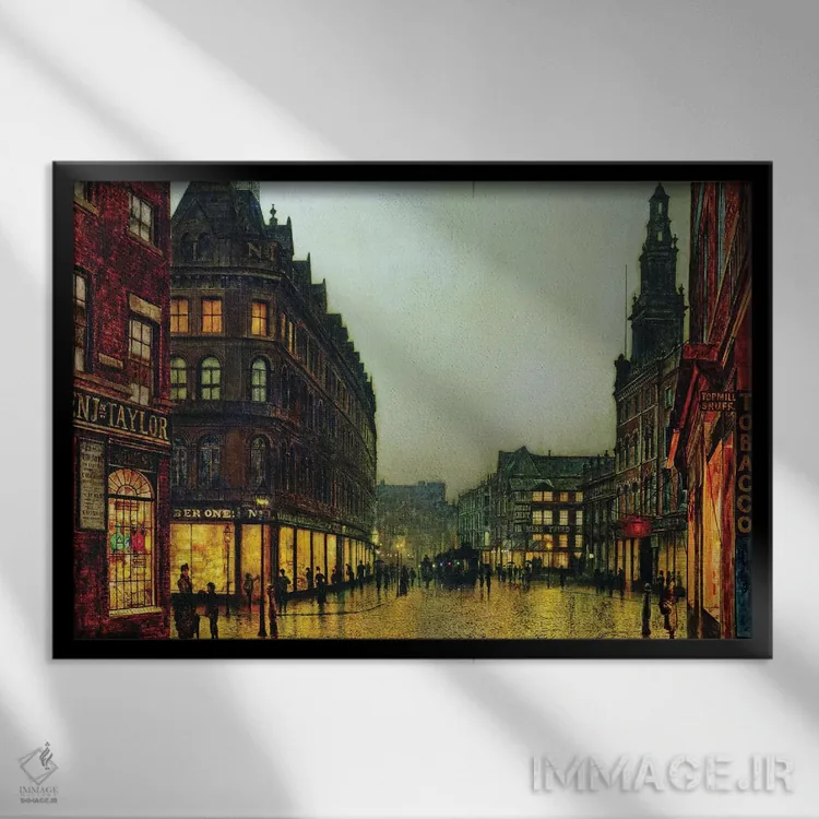 تابلو Leeds, 1881,خیابان بور، لیدز، ۱۸۸۱ اثر جان اتکینسون گریمشا - نمای قابدار مشکی