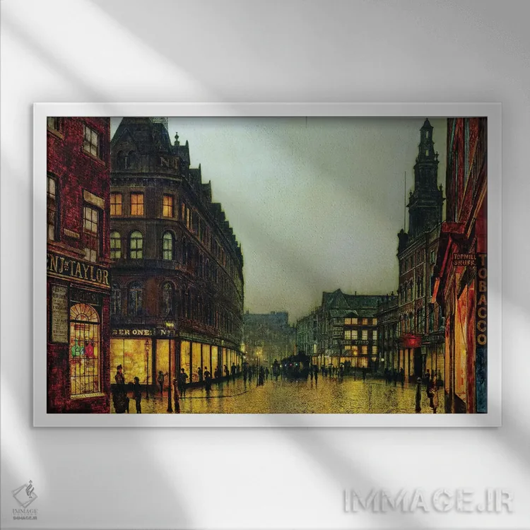 تابلو Leeds, 1881,خیابان بور، لیدز، ۱۸۸۱ اثر جان اتکینسون گریمشا - نمای قابدار سفید