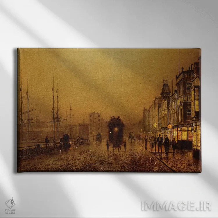 تابلو 1892,اسکلههای گلاسگو، ۱۸۹۲ اثر جان اتکینسون گریمشا - نمای روبهرو روی دیوار