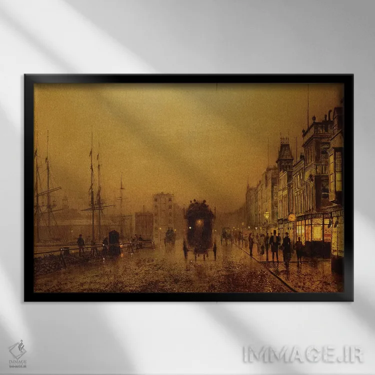 تابلو 1892,اسکلههای گلاسگو، ۱۸۹۲ اثر جان اتکینسون گریمشا - نمای قابدار مشکی