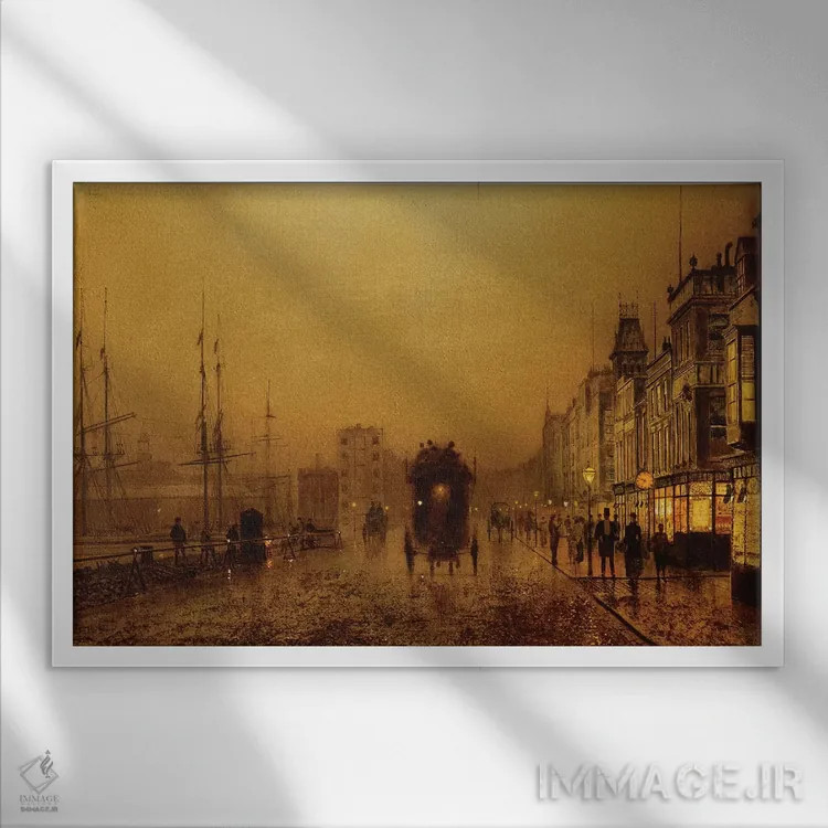 تابلو 1892,اسکلههای گلاسگو، ۱۸۹۲ اثر جان اتکینسون گریمشا - نمای قابدار سفید