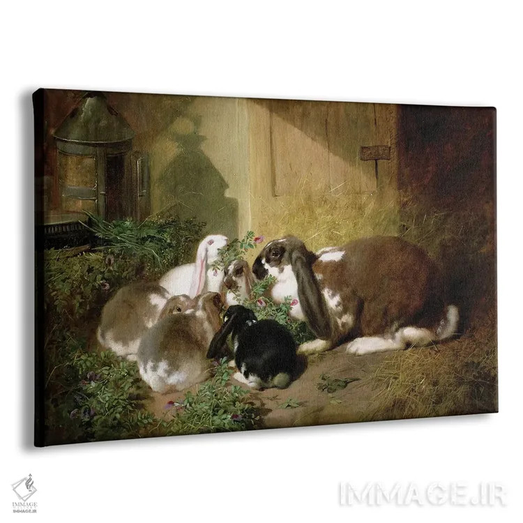 تابلو خرگوش ماده با گوش افتاده و بچههایش اثر جان فردریک هرینگ سینیور - نمای پرسپکتیو محصول