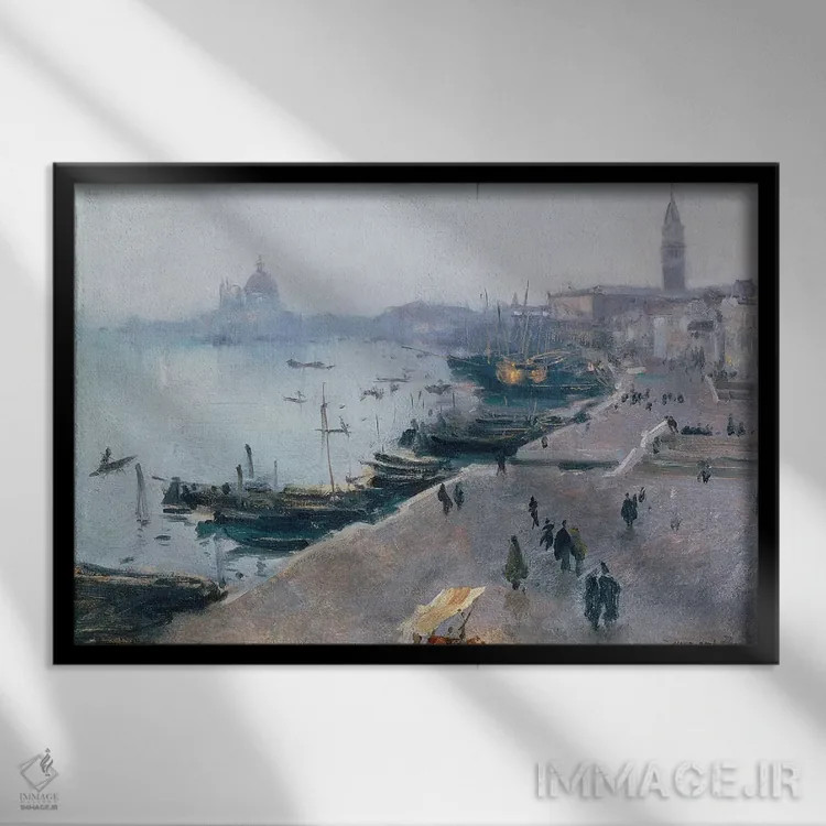تابلو ونیز در هوای خاکستری اثر جان سینگر سارجنت (نقاش پرتره آمریکایی) - نمای قابدار مشکی