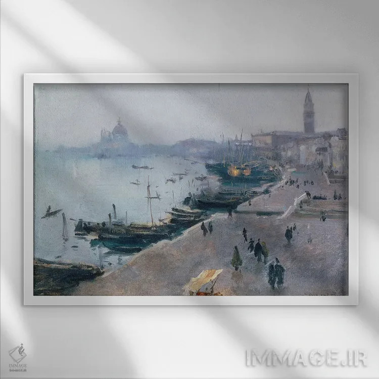 تابلو ونیز در هوای خاکستری اثر جان سینگر سارجنت (نقاش پرتره آمریکایی) - نمای قابدار سفید
