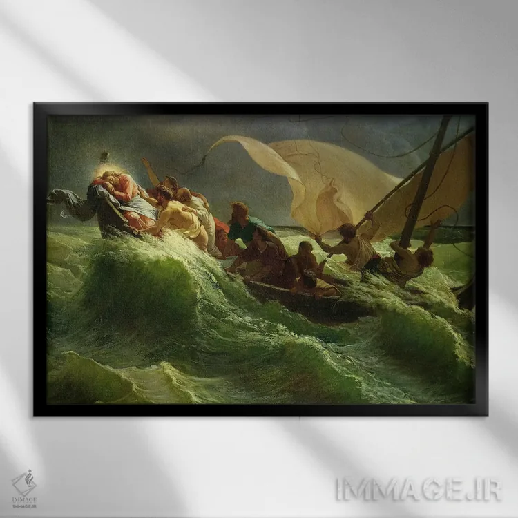 تابلو مسیح در حال خواب در قایقش اثر ژول ژوزف مینِر - نمای قابدار مشکی