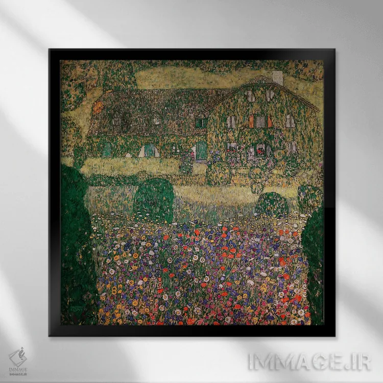 تابلو c.1914,خانه روستایی کنار آترزی، حدود ۱۹۱۴ اثر گوستاو کلیمت - نمای قابدار مشکی