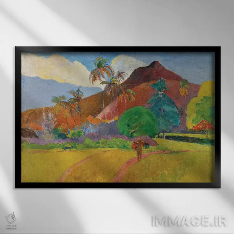 تابلو 1891,چشمانداز تاهیتی، ۱۸۹۱ اثر پل گوگن - نمای قابدار مشکی
