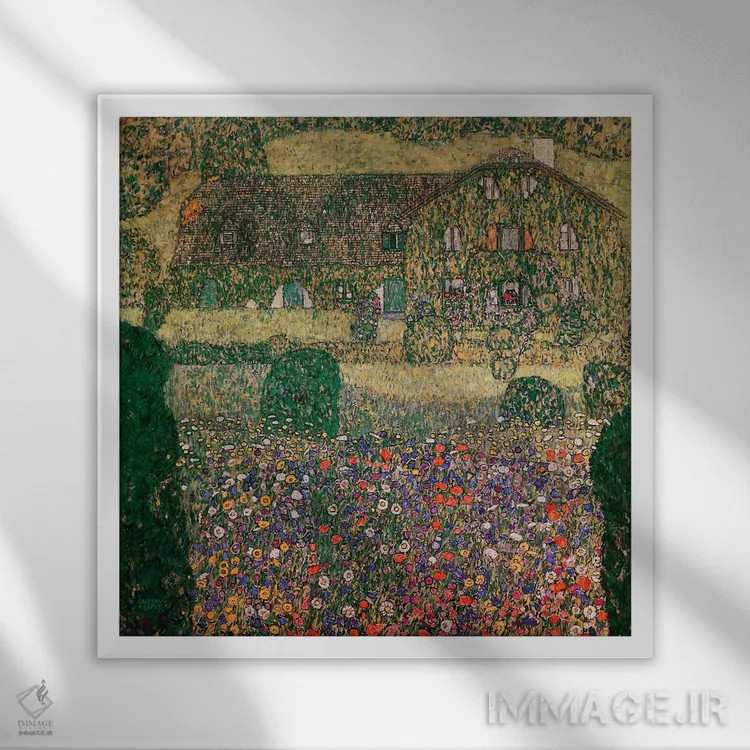 تابلو c.1914,خانه روستایی کنار آترزی، حدود ۱۹۱۴ اثر گوستاو کلیمت - نمای قابدار سفید