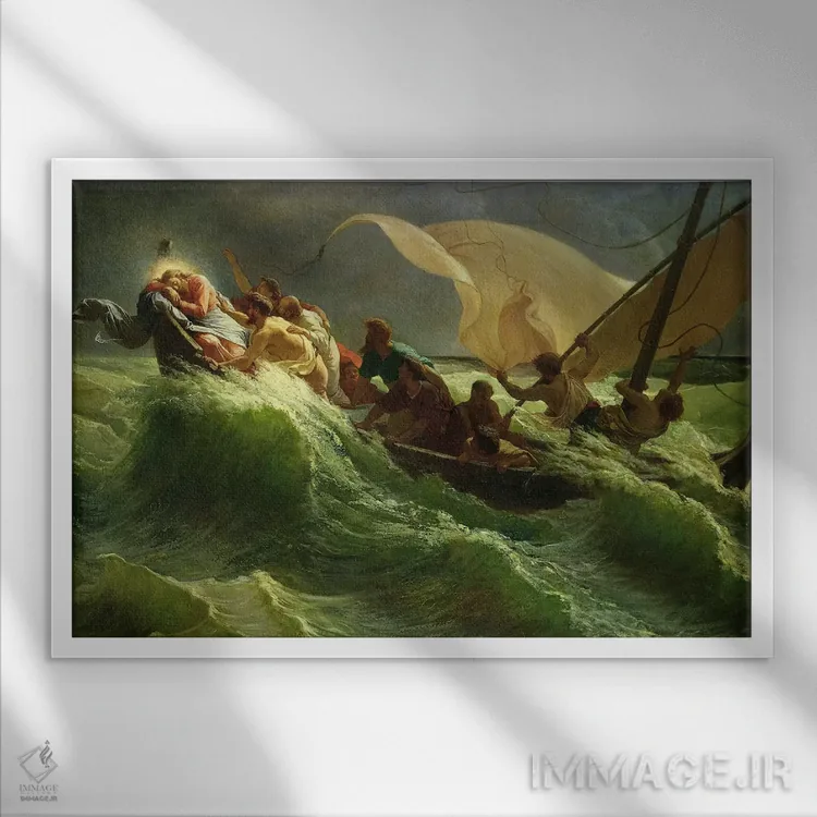 تابلو مسیح در حال خواب در قایقش اثر ژول ژوزف مینِر - نمای قابدار سفید
