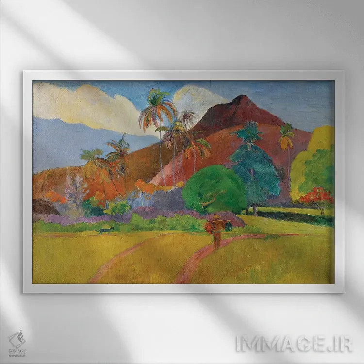 تابلو 1891,چشمانداز تاهیتی، ۱۸۹۱ اثر پل گوگن - نمای قابدار سفید