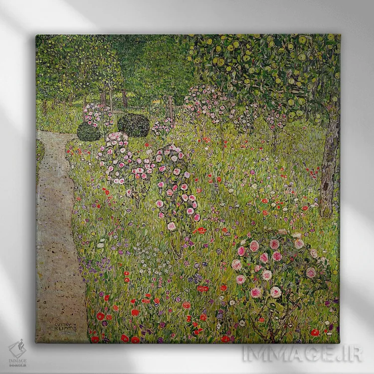 تابلو باغ میوه با گل رز اثر گوستاو کلیمت - نمای روبهرو روی دیوار