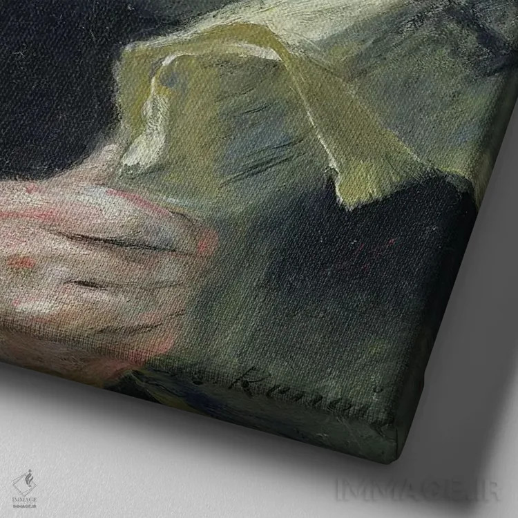 تابلو 1872,کلود مونه در حال خواندن روزنامه، ۱۸۷۲ اثر پیر-اوگوست رنوار - نمای نزدیک بافت بوم