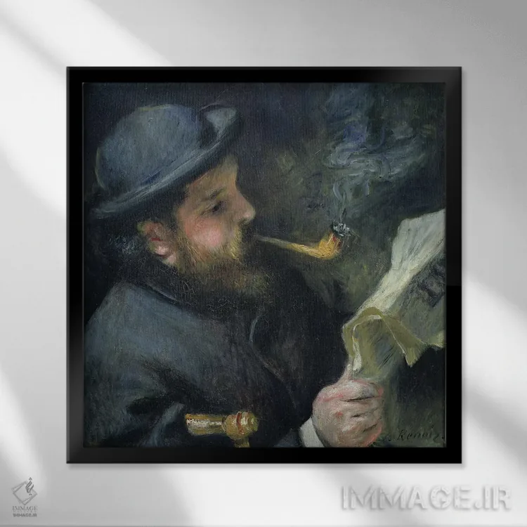 تابلو 1872,کلود مونه در حال خواندن روزنامه، ۱۸۷۲ اثر پیر-اوگوست رنوار - نمای قابدار مشکی