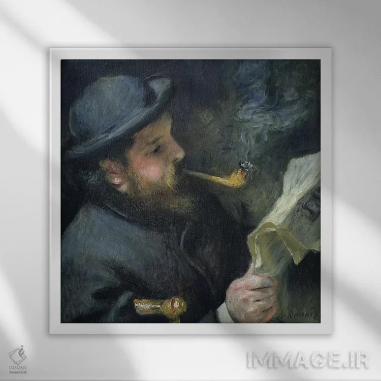 تابلو 1872,کلود مونه در حال خواندن روزنامه، ۱۸۷۲ اثر پیر-اوگوست رنوار - نمای قابدار سفید