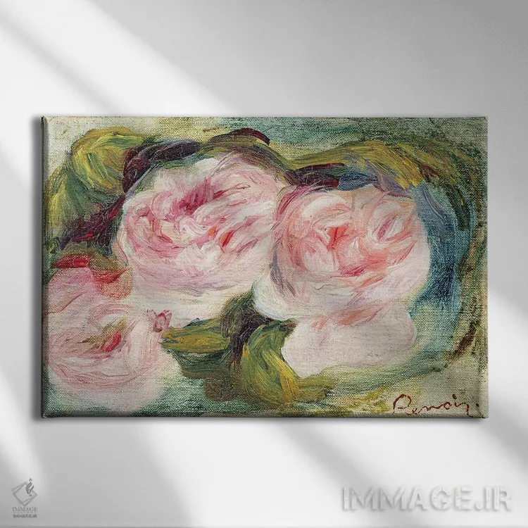 تابلو سه گل رز اثر پیر-اوگوست رنوار - نمای روبهرو روی دیوار