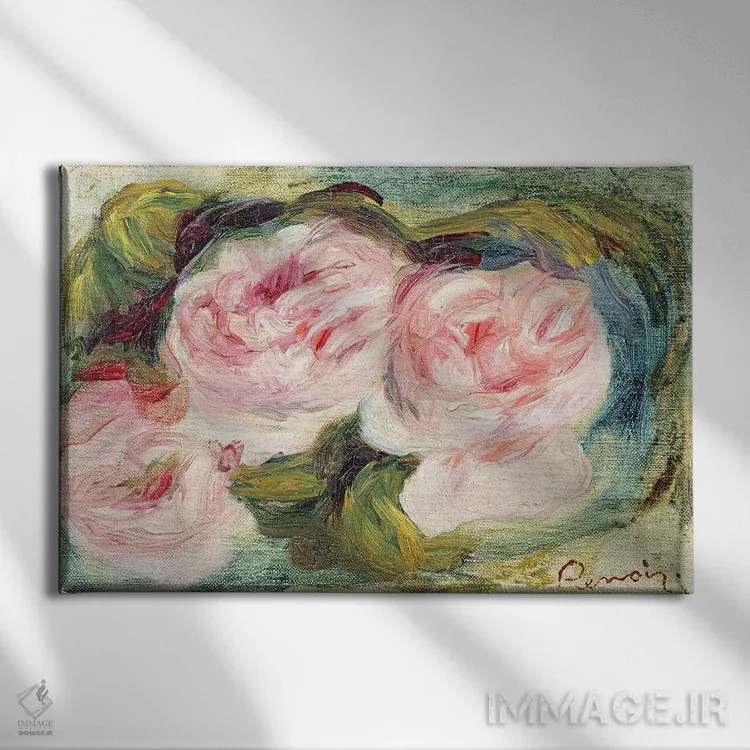 تابلو سه گل رز اثر پیر-اوگوست رنوار - نمای روبهرو روی دیوار