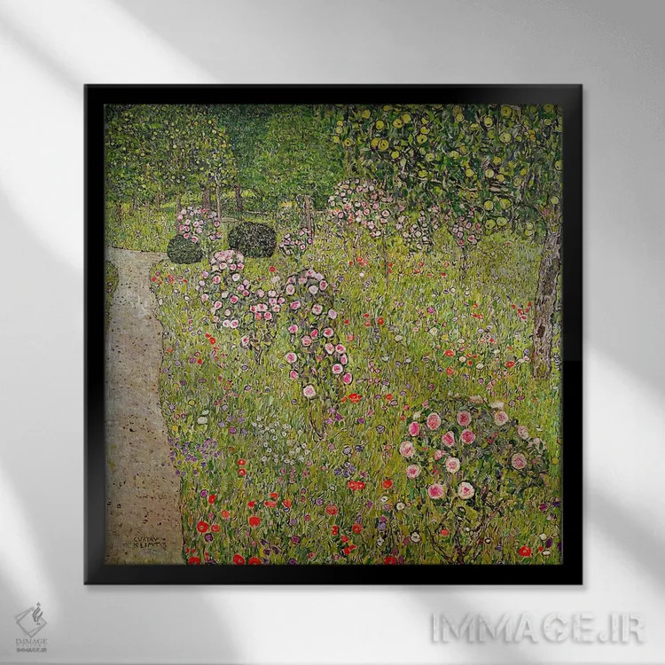 تابلو باغ میوه با گل رز اثر گوستاو کلیمت - نمای قابدار مشکی