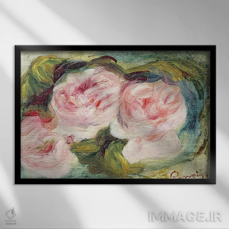 تابلو سه گل رز اثر پیر-اوگوست رنوار - نمای قابدار مشکی