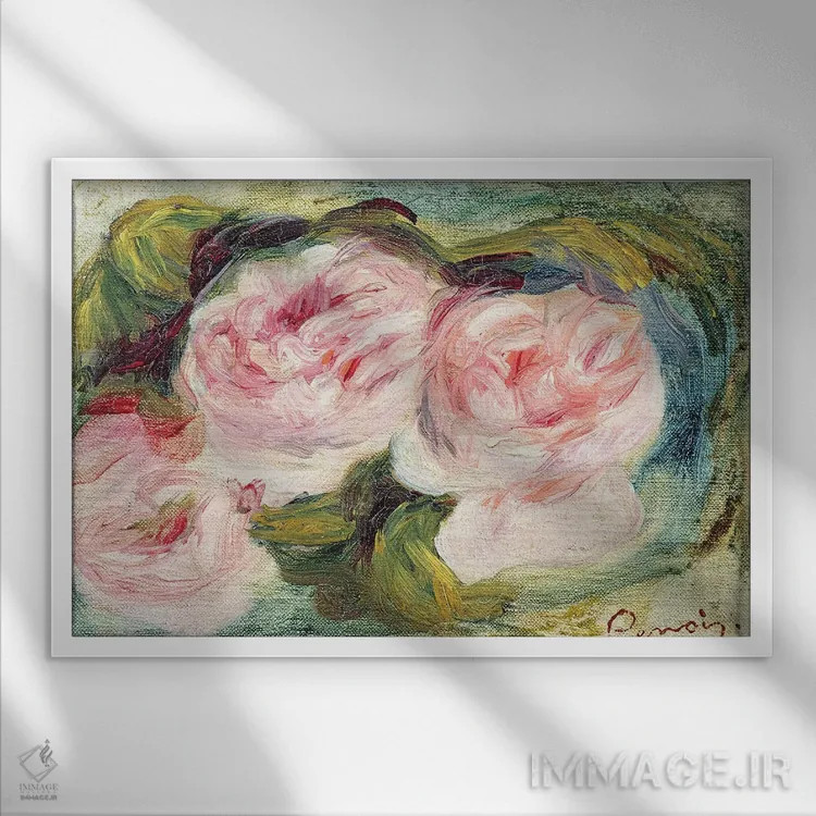 تابلو سه گل رز اثر پیر-اوگوست رنوار - نمای قابدار سفید