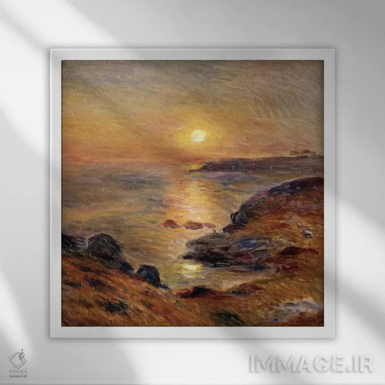 تابلو غروب خورشید در دوارننه؛ غروب خورشید در دوارننه، ۱۸۸۳ اثر پیر-اوگوست رنوار - نمای قابدار سفید